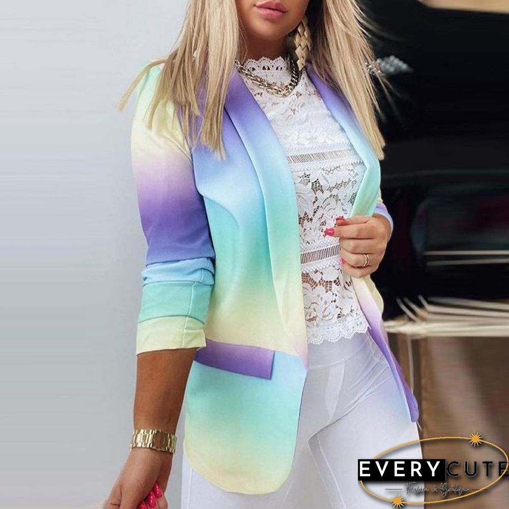 Fashion Color Block Plain Slim Suit Coat