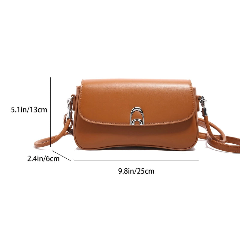 Women’s Medium Pu Leather Solid Color Classic Style Sewing Thread Square Flip Cover Underarm Bag