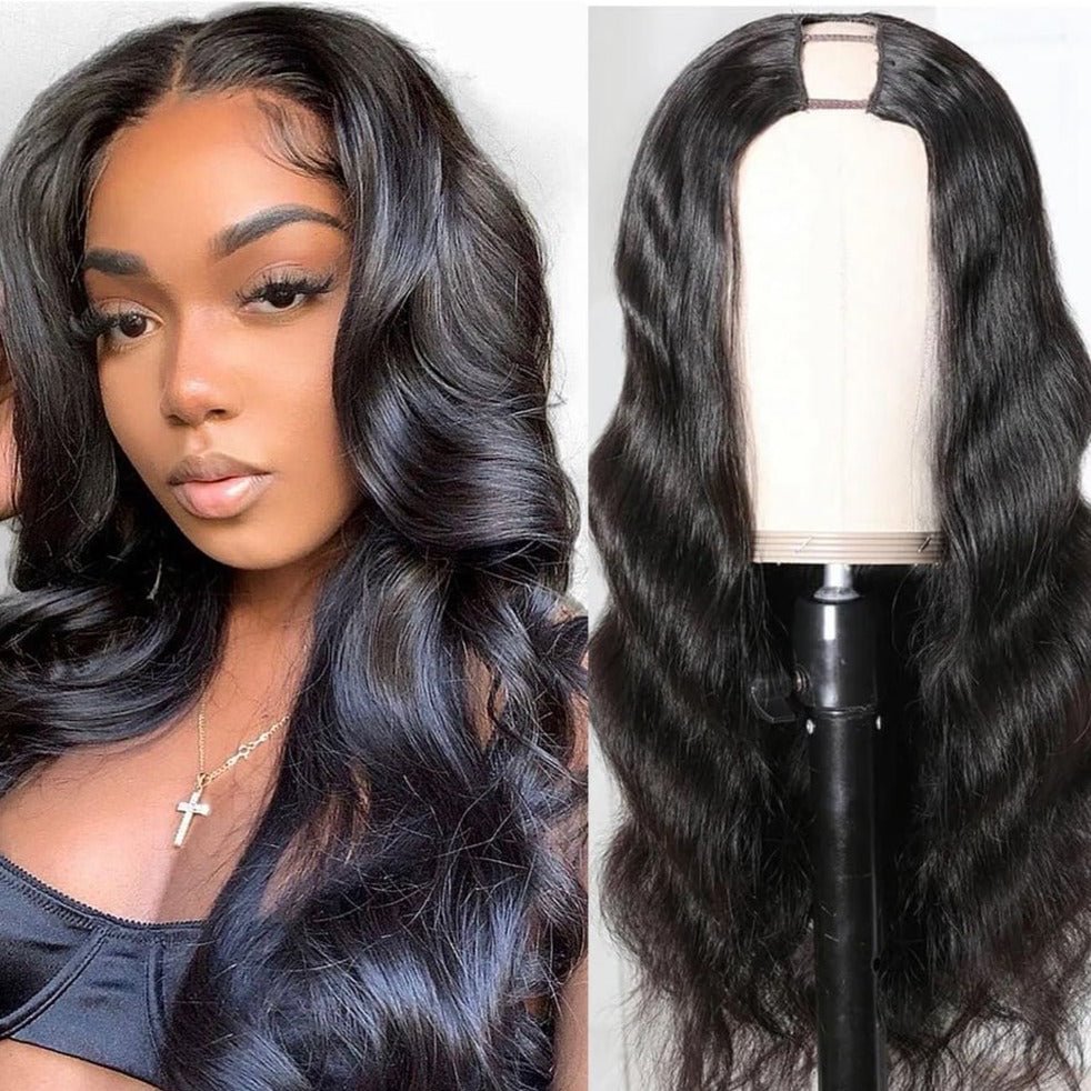 U Part Wigs Human Hair Body Wave Wigs Natural Color Bling Hair