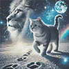 Katze und L&ouml;we - Rundbohrer Diamantmalerei - 40*40cm