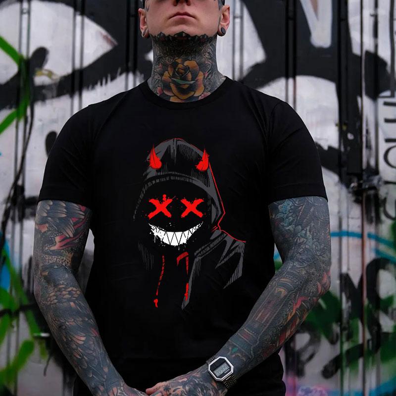 Evil Emoji Skull in Cloak Graphic Front Print T-Shirt