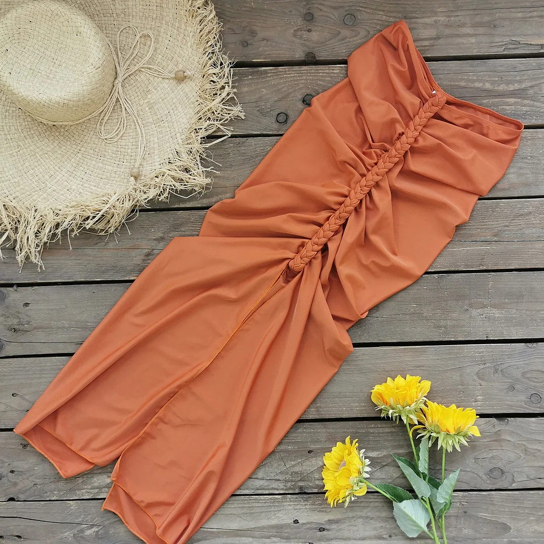 Uveng Cord-And-Rope Slings Breast-Thorbic Bikini Half-Body Ass And Hip Skirt Three-Piece Solid Color 2025 New