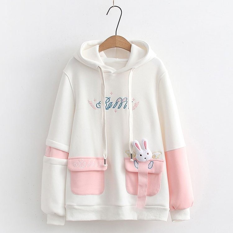 Rabbit in the pocket Letter Embroidery Kawaii Hoodie