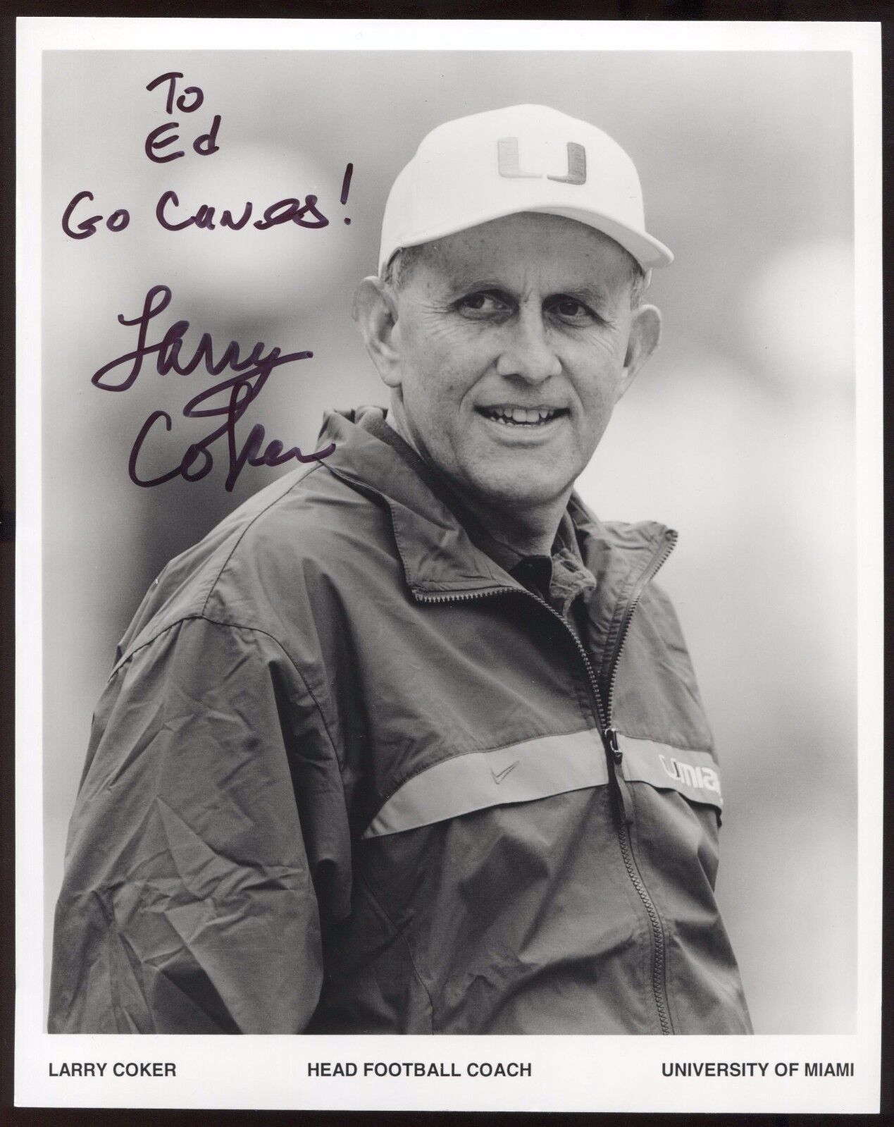 Larry Coker Signed 8x10 Photo Poster painting College NCAA Football Coach Autograph Miami