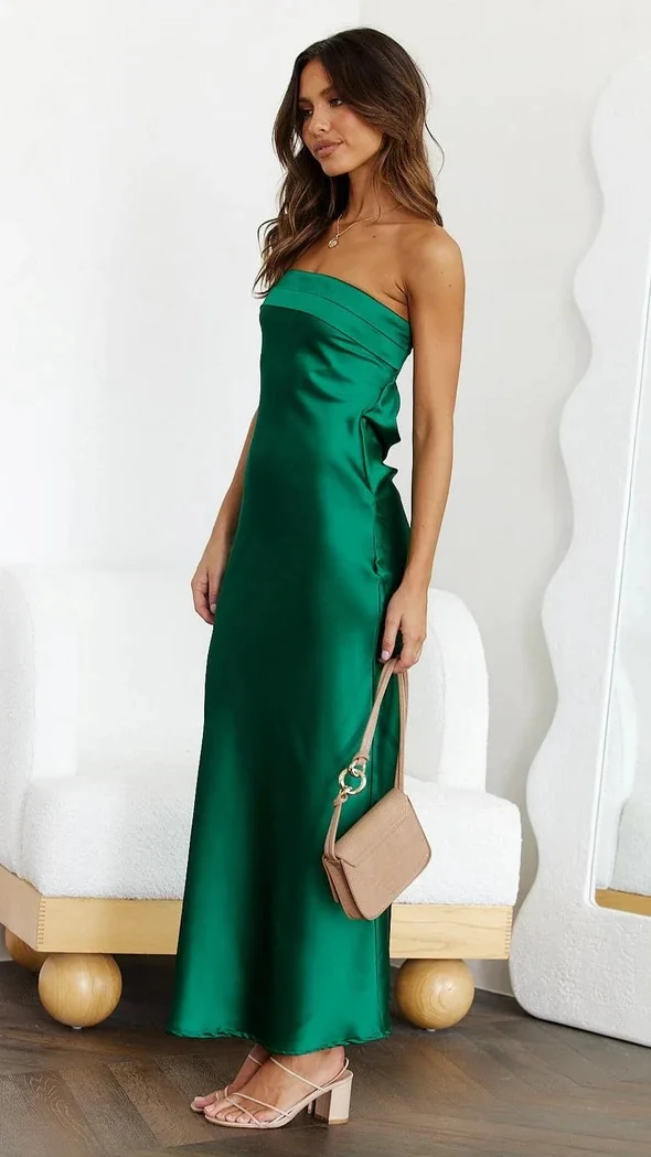 Mongw Mongw Spring And Summer New Temperament Famous Yuan Satin Hollow Out Back Wipe Chest Money Dress Long 23082