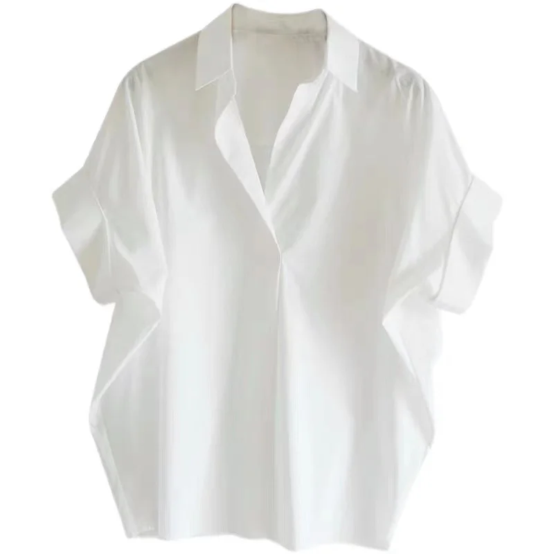 Uveng Uveng Summer New Korean Version Of Loose Cotton Blouse White Loose Bat Sleeve Shirt Shirt Woman