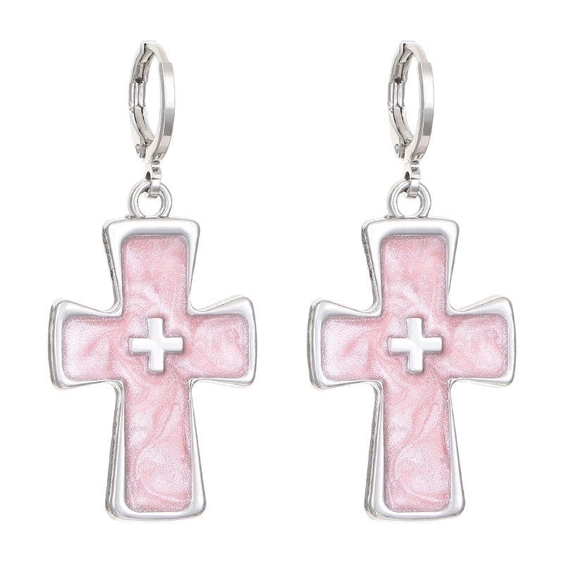 Classic Cross Crystal Neutral Exquisite Silver Earrings For Woman Hip Hop Party Jewelry Gift