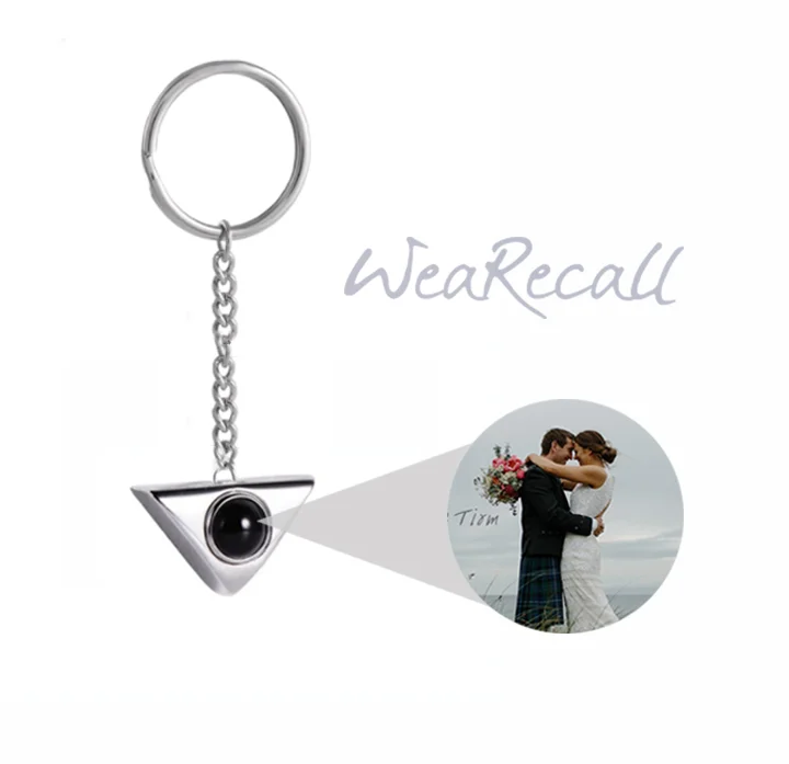 Projector Picture Custom Personalized Photo Triangle Keychain 925 Silver wetirmss