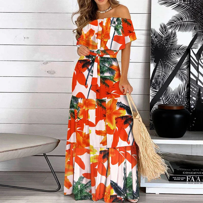 Trendy Floral One-Shoulder Maxi Dresss
