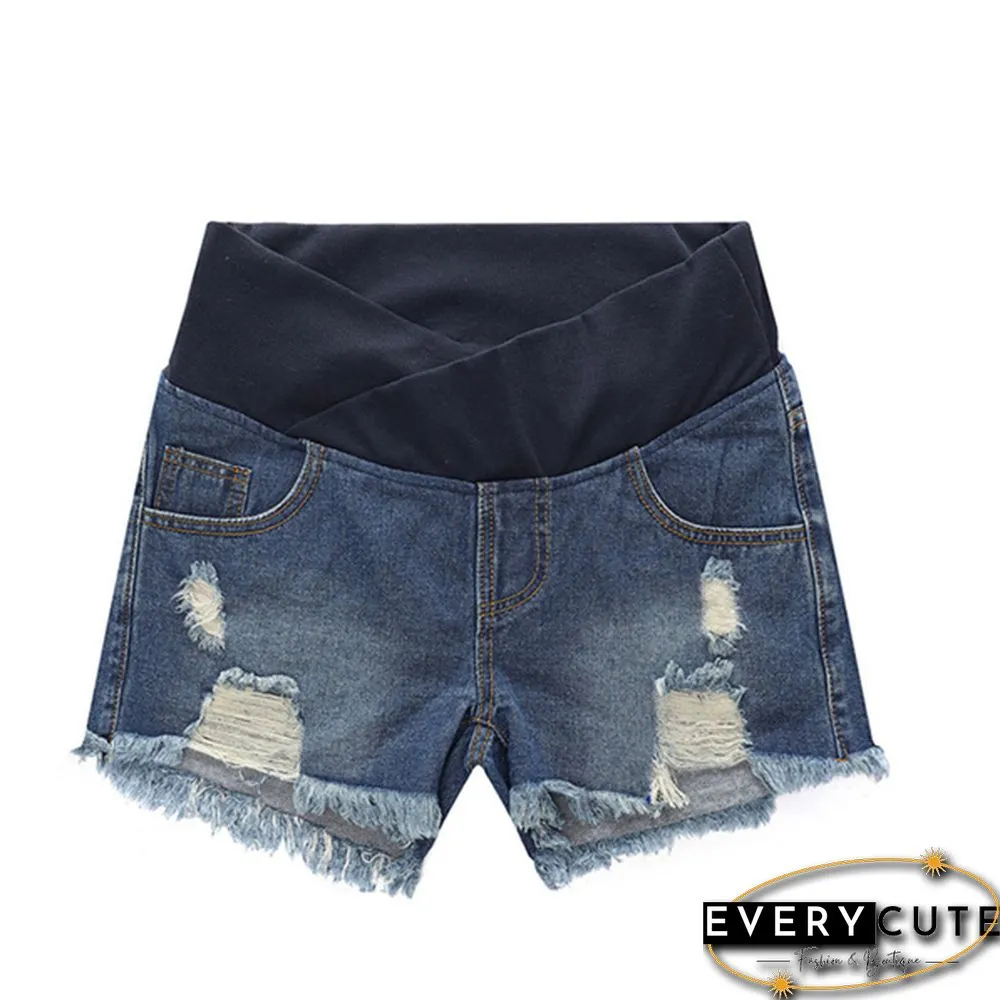 Pregnant Women's Ripped Hole Loose Denim Maternity Shorts Summer Casual Belly Clothes
