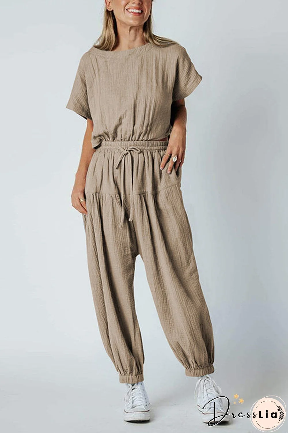 Slit Back Solid Drawstring Jumpsuit