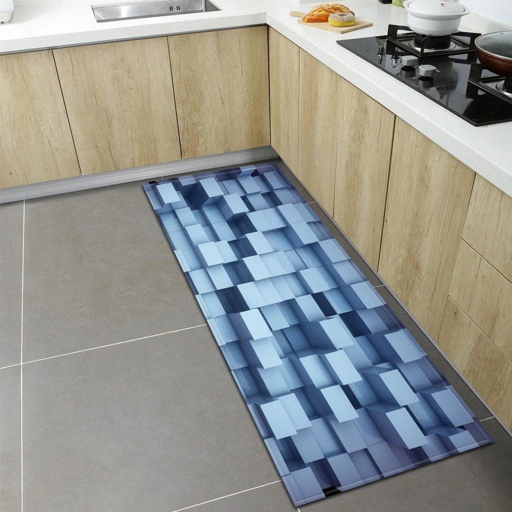 Kitchen Floor Mat Home Entrance Doormat 3D Geometry Living Room Bedroom Decoration Carpet Hallway Balcony Bathroom Anti-Slip Rug