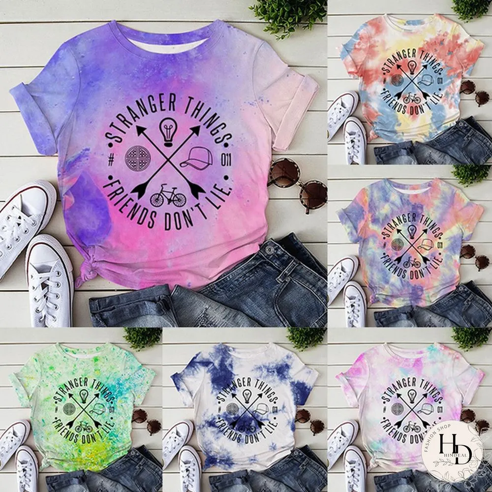 New Styles Stranger Things Tie-Dye Shirt Unisex Fashion Short Sleeve Summer Casual