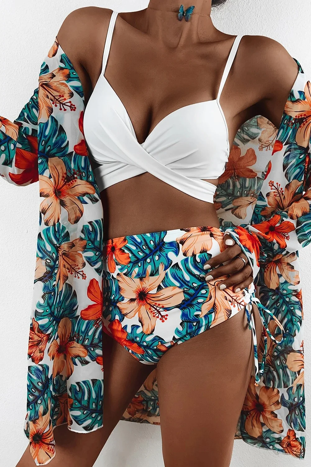 Orange 3pcs Floral Tropical Print Bikini Set | IFYHOME