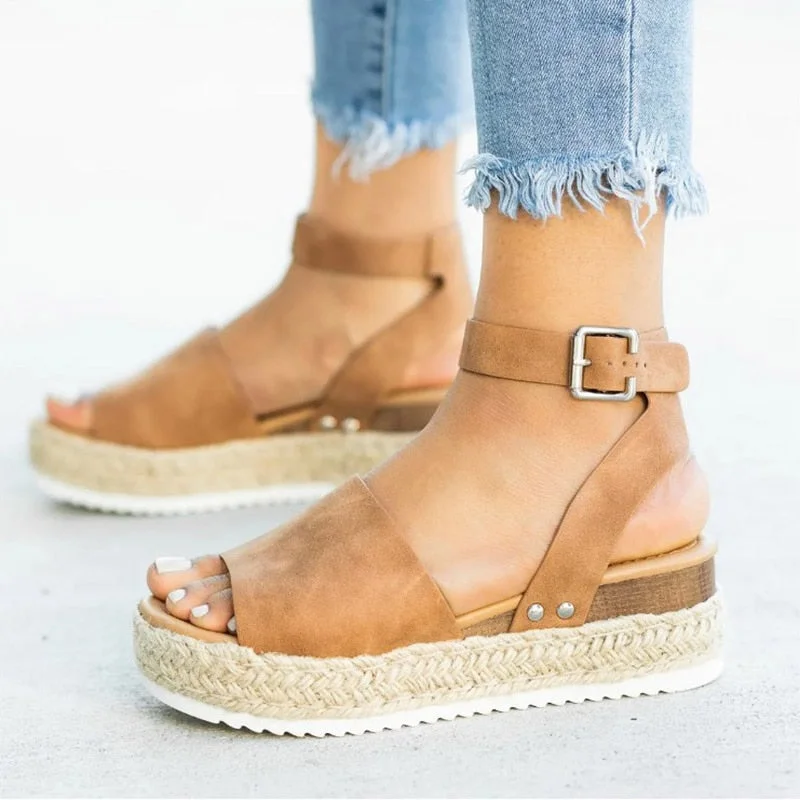 Women Sandals Soft Leather Wedges Shoes Women Espadrilles Platform Sandals Female 4cm High Heels Sandals Summer Chaussures Femme