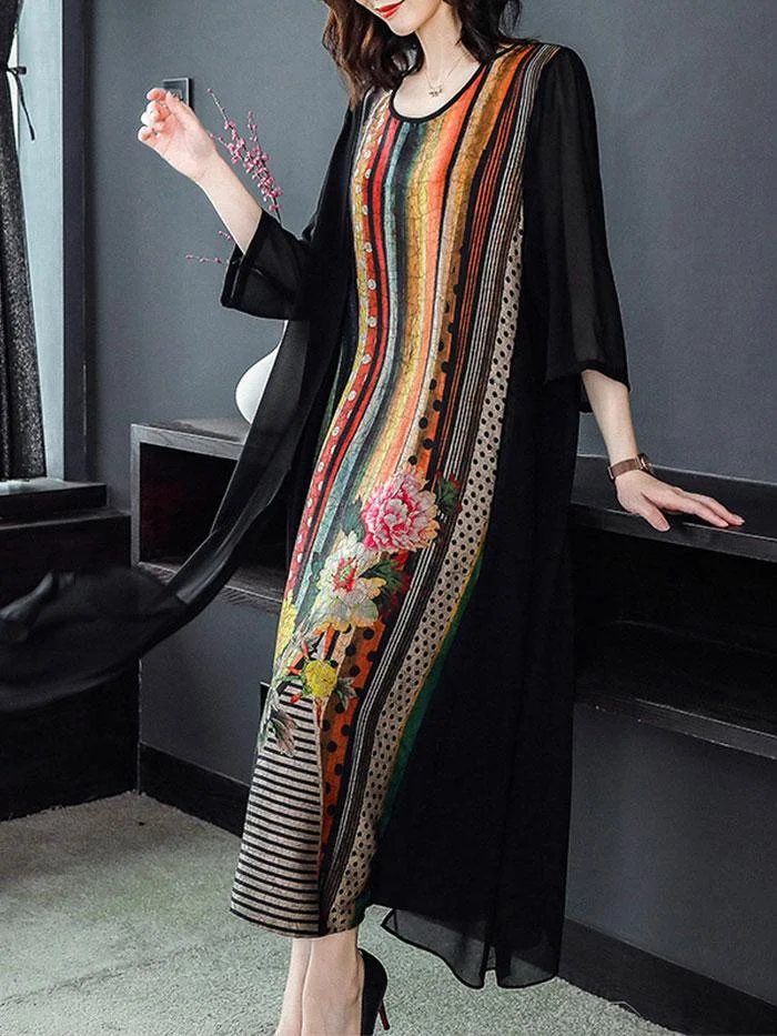 Women's new chiffon stitching printed dress