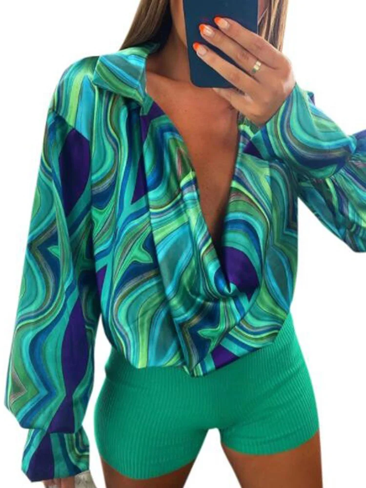 WannaThis Y2K Satin Women Shirts Long Sleeve Paisley Print Pile Collar Folds Autumn Office Lady Tops Female Korean Fashion 2021