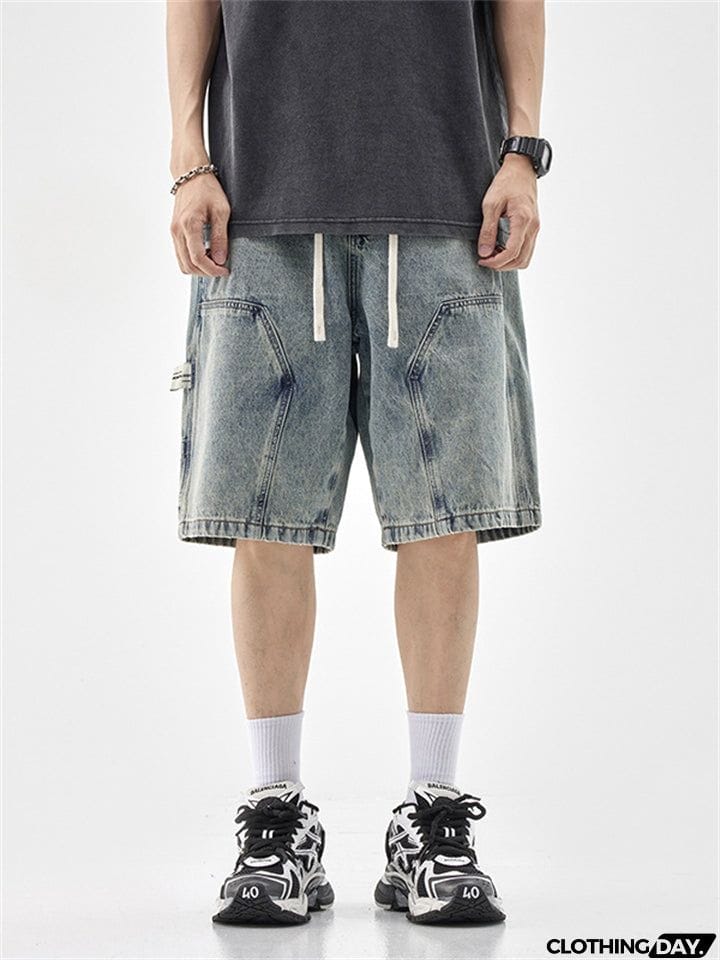 Men's Personality Leisure Blue Elastic Waist Jeans