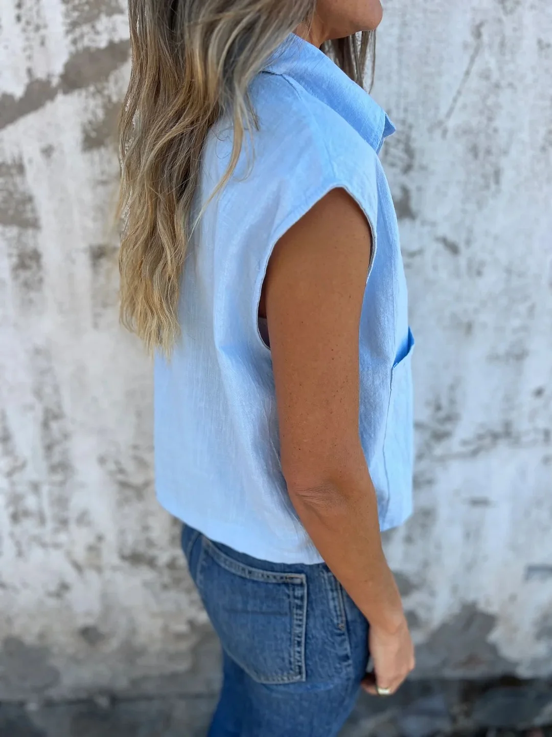 Nigikala Nigikala New Leisure Summer Loose Short-Sleeved Button Pocket Cotton Shirt Woman