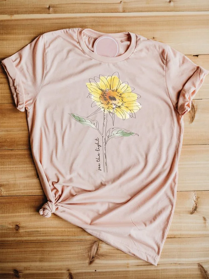 Sunflower Printed Short Sleeve Casual Shirts & Tops