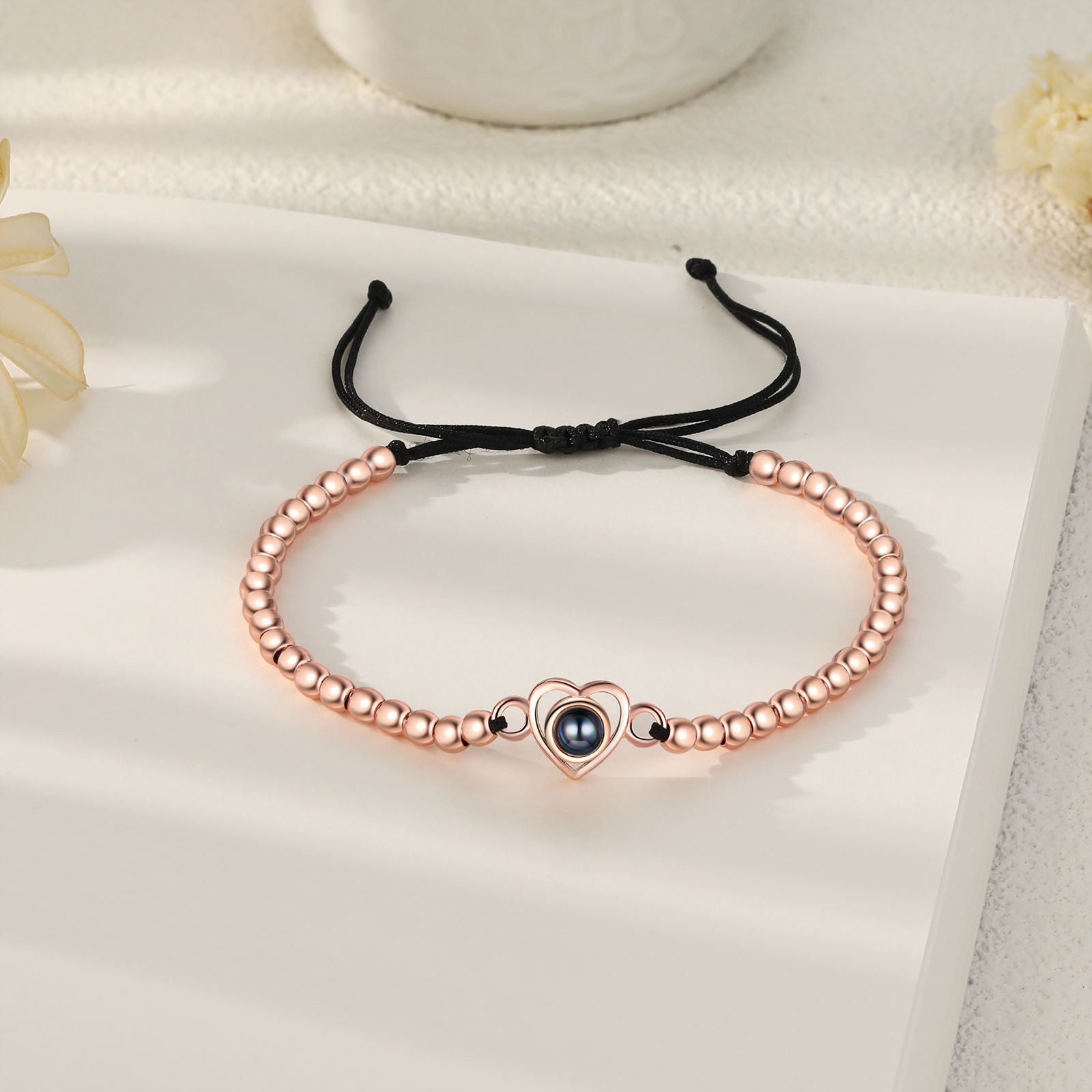 Personalised Heart Projection Bracelet Customised 1 Photo Adjustable Bracelet Beads Bracelet Special Gift For Her-Jessemade AU