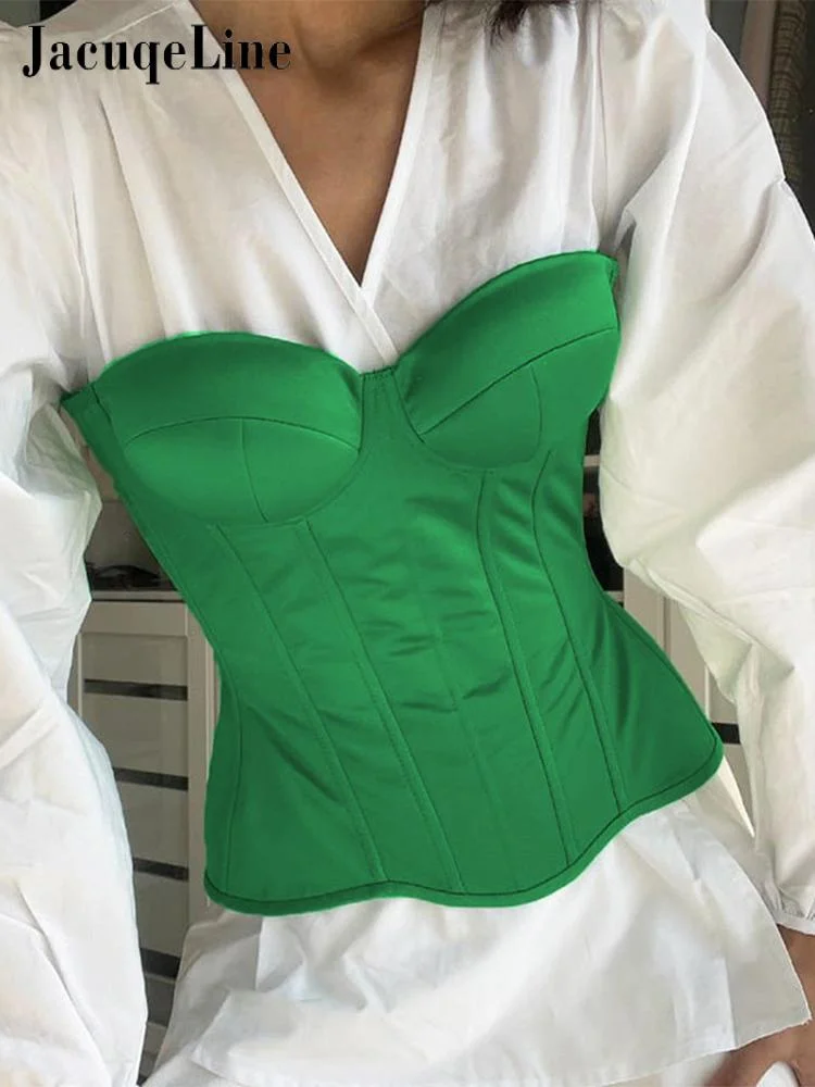 Jacqueline Off Shoulder Satin Crop Top Women y2k clothes Summer Sexy Sleeveless slim Bustier Corset Top harajuku Party Club 2022