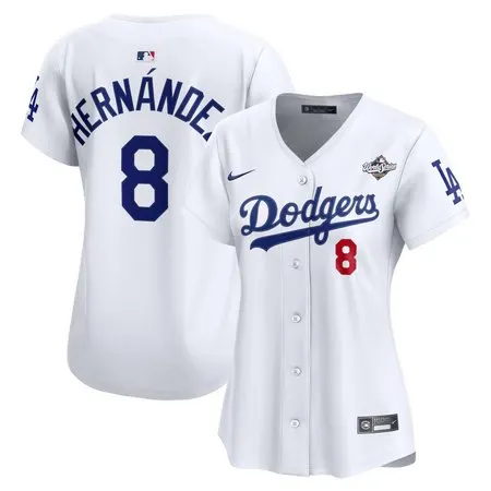 Women's Los Angeles Dodgers #8 Enrique Hernandez  White 2025 World Series Home Limited Jersey