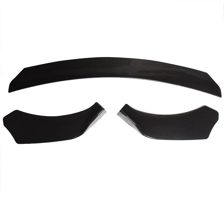 Silscvtt Universal Black Carbon Fiber Look Front Bumper Lip Chin 3 Pieces Body Kit