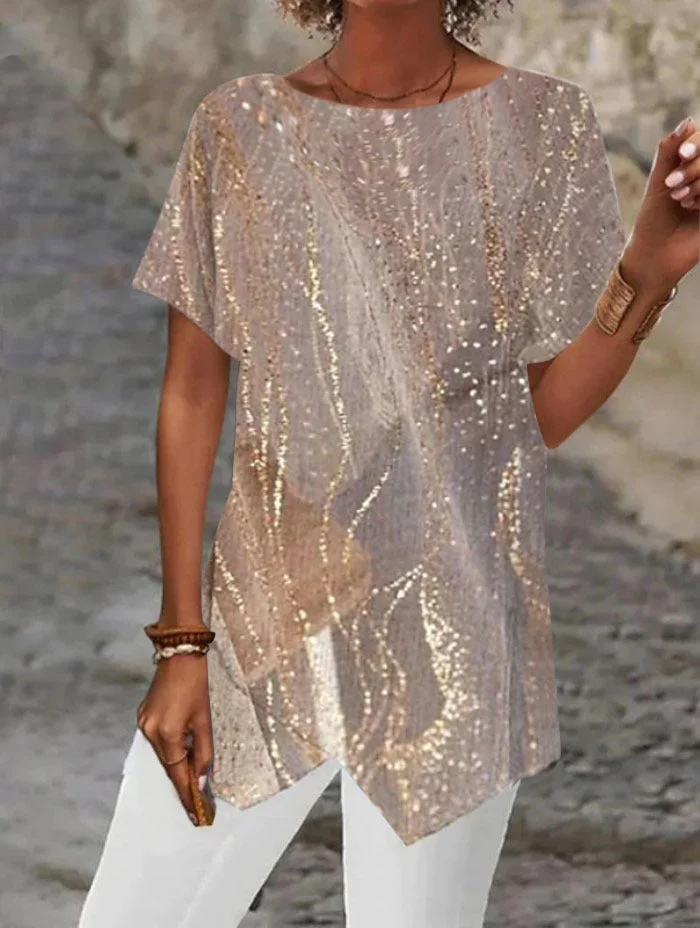 Uveng Geometric Print Loose Sleeve Irregular Blouses