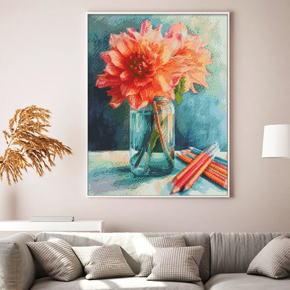 9CT Full Stamped Cross Stitch Bead Embroidery- Flower(Canvas|40*52CM)