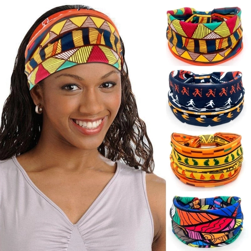 Women’s Hair Band African Print Pattern Wide Edge Elastic Knot Sports Yoga Headband Women’s Headwear Hair Accessories