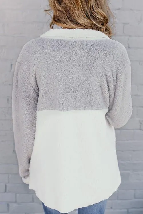 Casual Colorblock Long Plush Coat