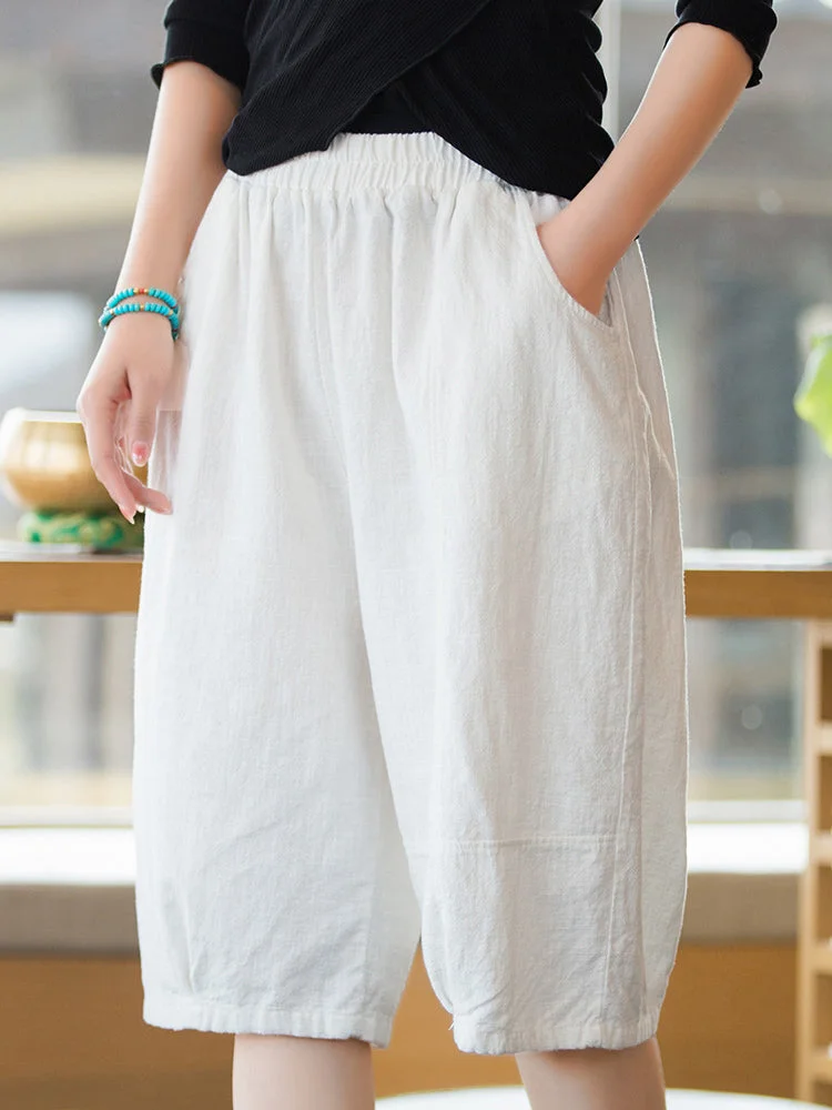 Pantaloni larghi 1/2 realizzati in cotone e lino