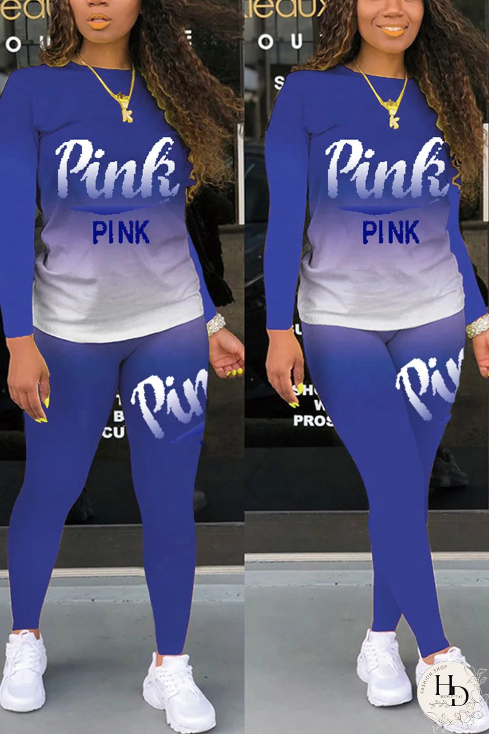 Red Casual Print Letter O Neck Long Sleeve Two Pieces