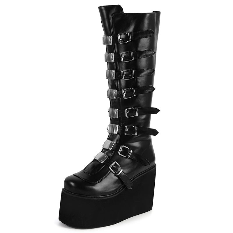 2021 New Punk Women Boots Hot High Heels Big Size 43 Gothic Style Thick Bottom Wedges Shoes Fashion Ankle Boots Woman Pumps Shoe
