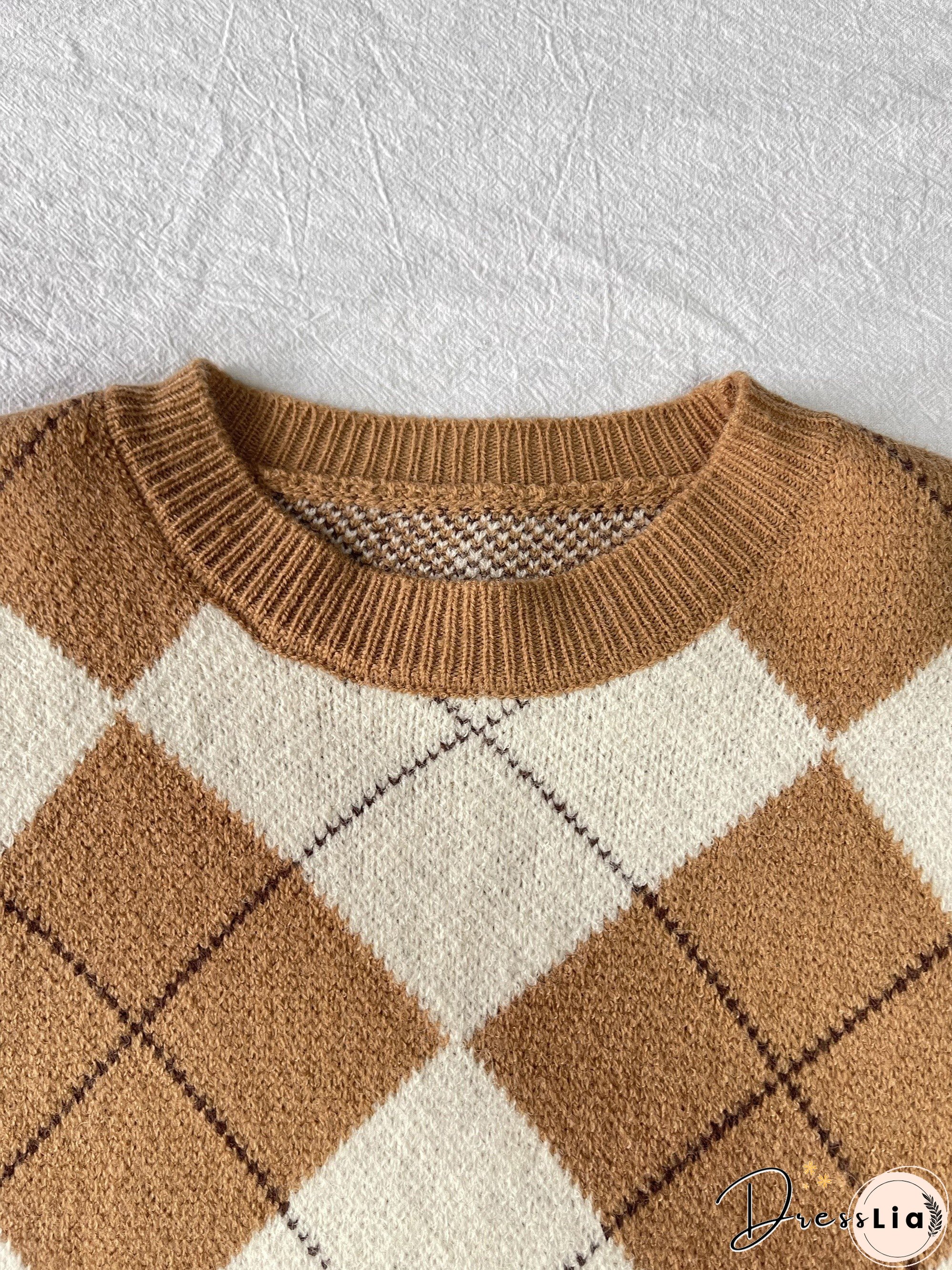 Plaid Pattern Crew Neck Pullover Sweater, Casual Long Sleeve Sweater For Fall & Winter, Women's Clothing
