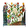 Colorful Metal 3-Panel Butterfly and Flower Garden Screen