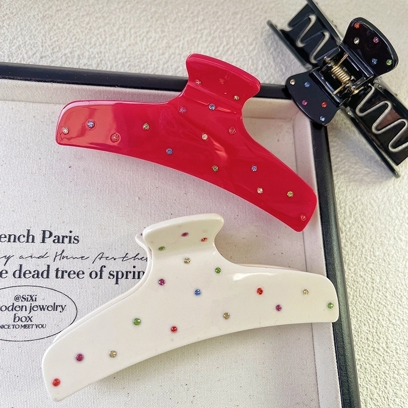 Minimalist Classic Style Solid Color Acetic Acid Sheets Inlay Rhinestones Hair Claws 1 Piece