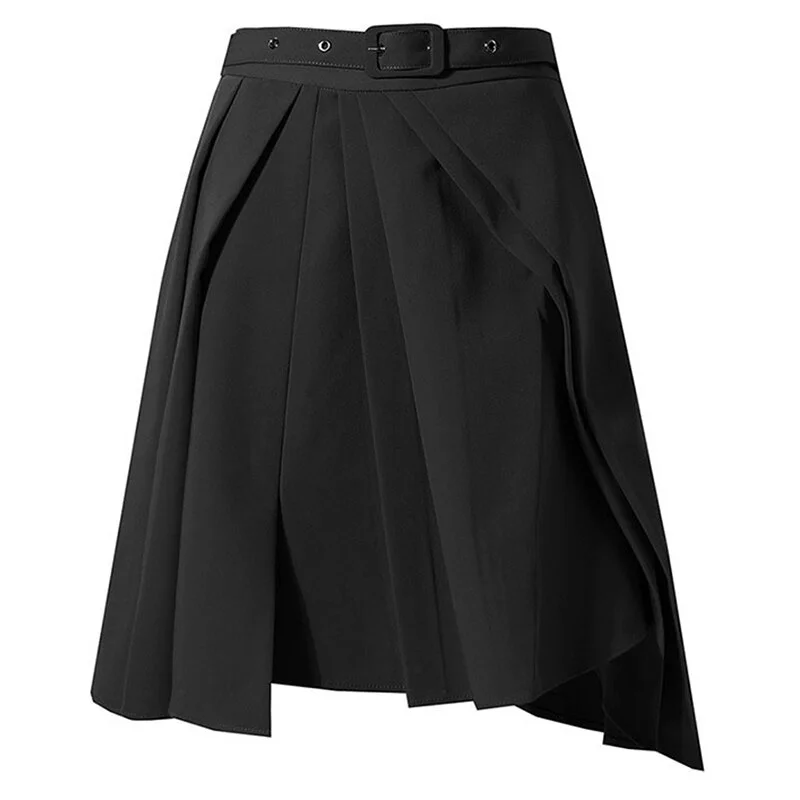 Toloer Spring Pleated Mini Skirt For Women High Waist Sashes Casual Black Skirts Female Fashion New Clothing 2022 Style