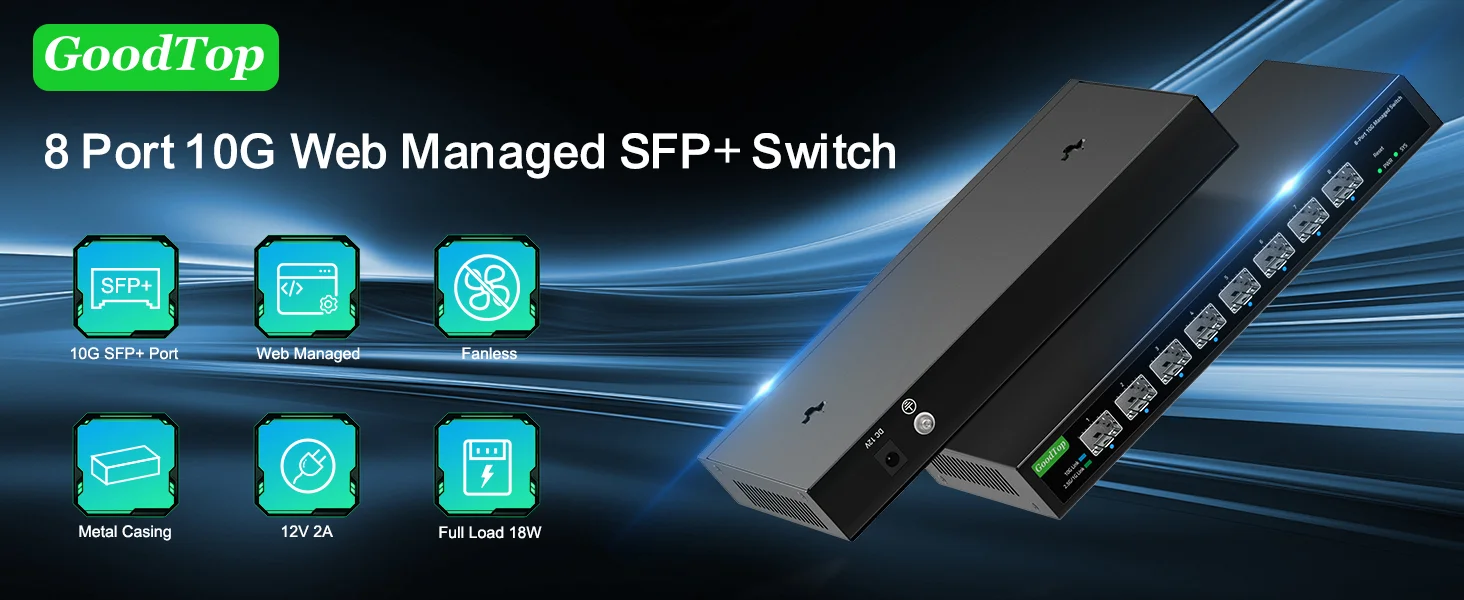 ルーター・ネットワーク機器 GoodTop 8-Port 10G Managed Switch GoodTop 8 Port 10Gb Smart Web Managed SFP+ Switch,10G