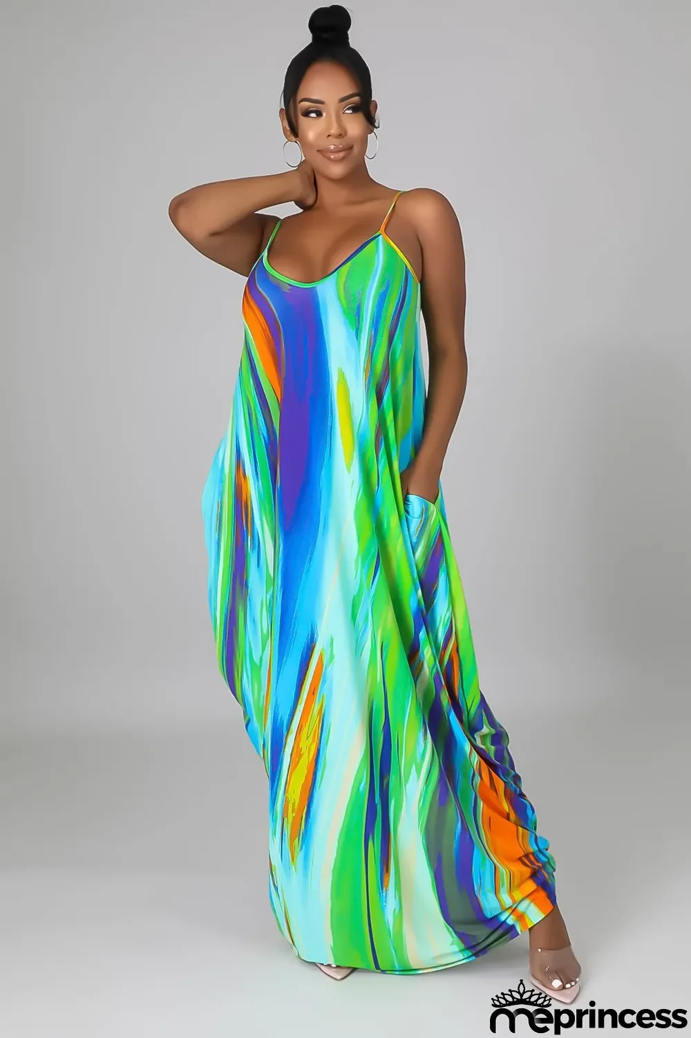 Sexy Printed Spaghetti Strap Maxi Dress