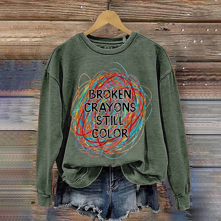 Broken Crayons Still Color Print Round Neck Casual Sweatshirt