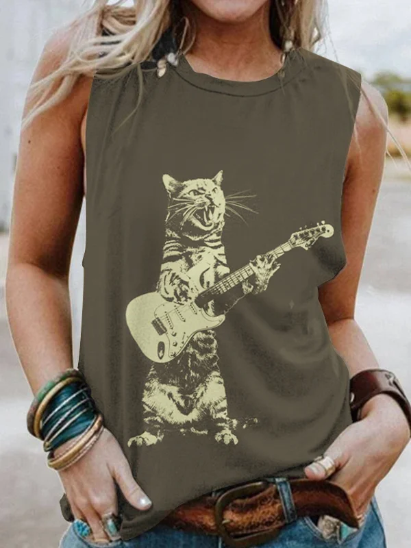 Cat Playing Guitar Funny Tank Top