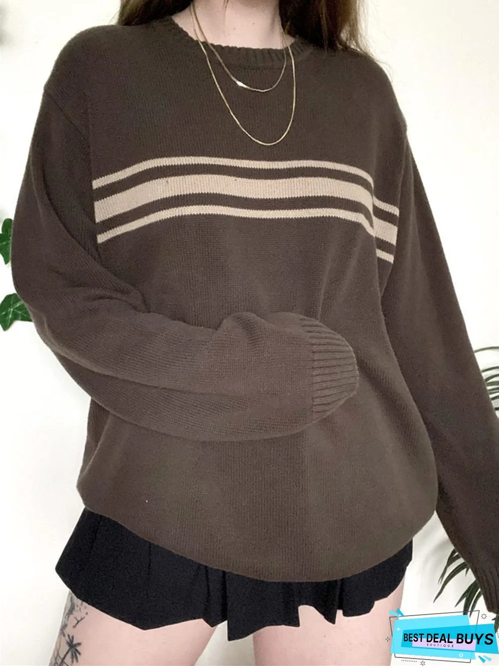 Temperament Commuter Casual Round Neck Long Sleeve Knitted Sweater