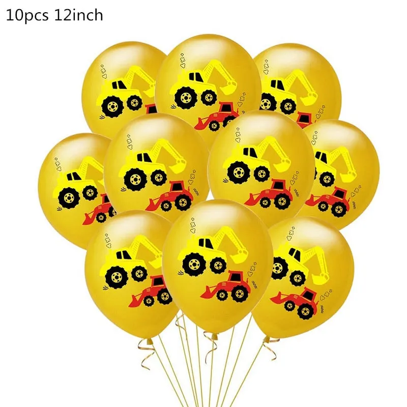 Construction Tractor Theme Excavator Inflatable Balloons Truck Vehicle Banners Baby Shower Kids Boys Birthday Party Supplies