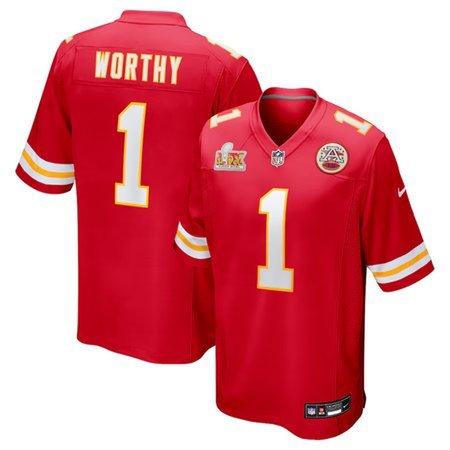 Men's Kansas City Chiefs #1 Xavier Worthy  Red Super Bowl LIX Game Jersey
