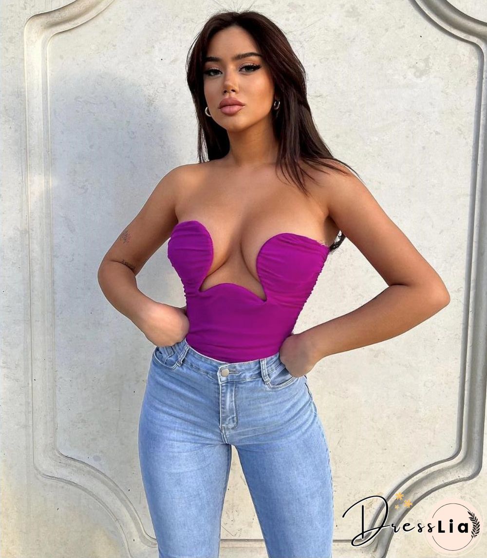 Women Summer Fashion Solid Nude Sexy Strapless Backless Black White Camis Tops Celebrity Designer Fashion High Street Top