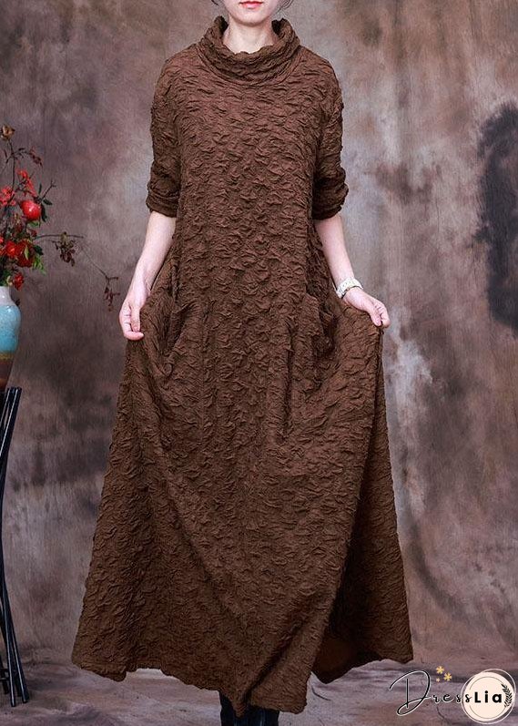Plus Size Coffee Asymmetrical Long Dress Spring