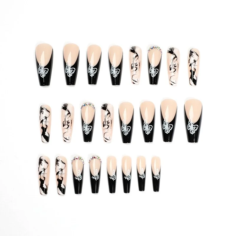 Churchf Blossoms Wearable Nail Art Long Ballet Green False Nails Fashion Detachable Finished Fake Nails Press on Nails with Glue-Nail Inspo