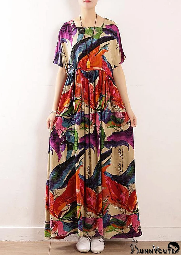 Beautiful floral cotton tunics for women o neck Art summer Dress